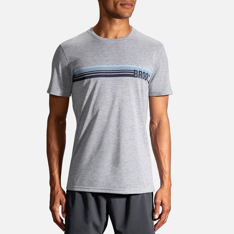 Brooks Men's Distance Graphic Short Sleeve Running Shirt - Grey (UIQV79012)